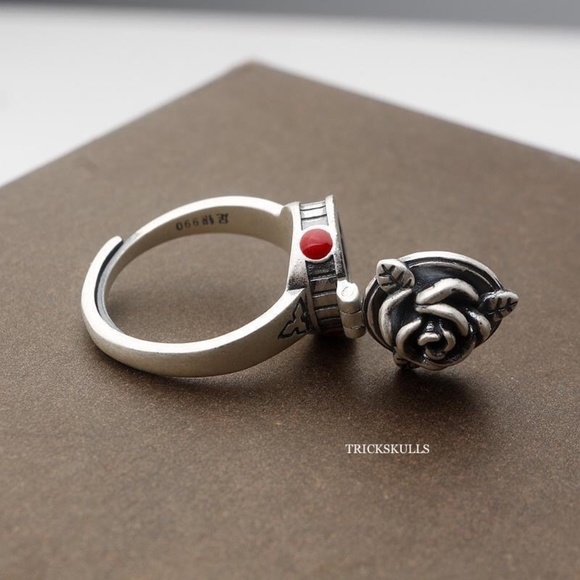 Rose Box Poison Pill Secret Compartment Open Adjustable Modern Retro Ring - Picture 3 of 11